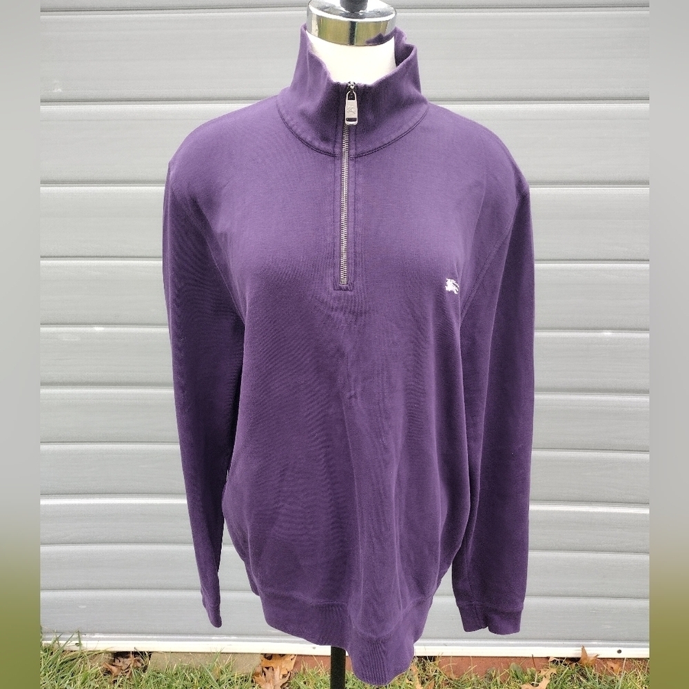 Burberry London Men’s XL 1/4 Zip Pullover Purple Nova Check Trim Sweatshirt